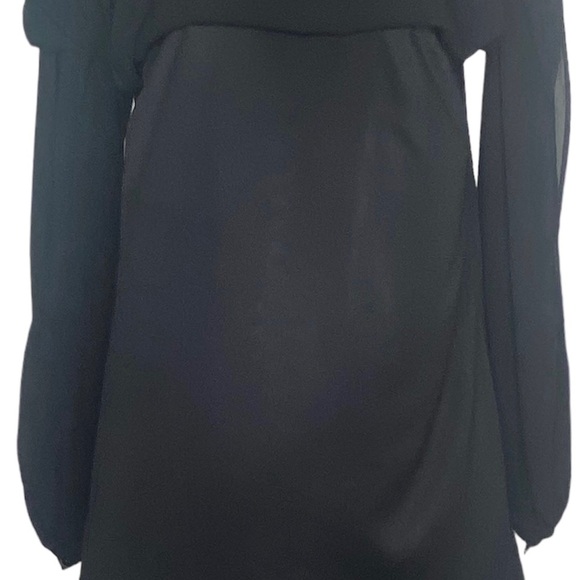 Sequin Hearts Women’s Flowy Dress L Black Gold Sequined Shoulders Sheer Sleeves - Picture 7 of 13